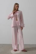 Çzgili Bağlamalı Pantolon Takım - Pembe resmi